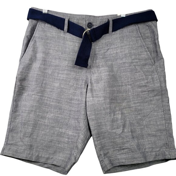 Mens Guess Slim-Fit Gray Shorts With Navy Belt Size 36 Cotton Blend - Picture 2 of 10